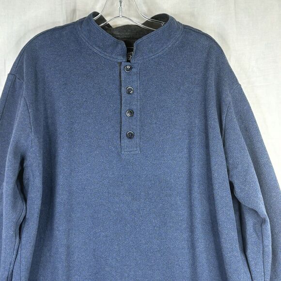 Straight Down Sweater Men Large Golf Knit Blue Solid Pullover Preppy Button Neck - Picture 2 of 14